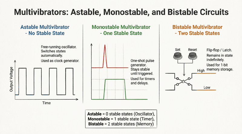 Astable, Monostable, and Bistable Circuits