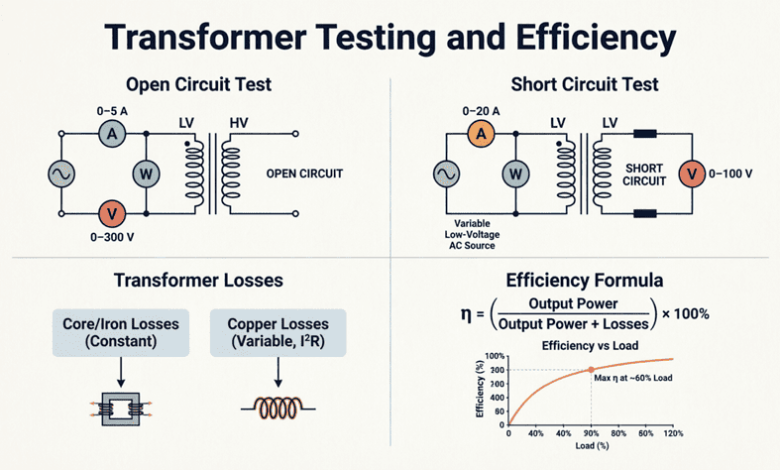 Transformer Testing and Efficiency, OC, SC Tests & Losses